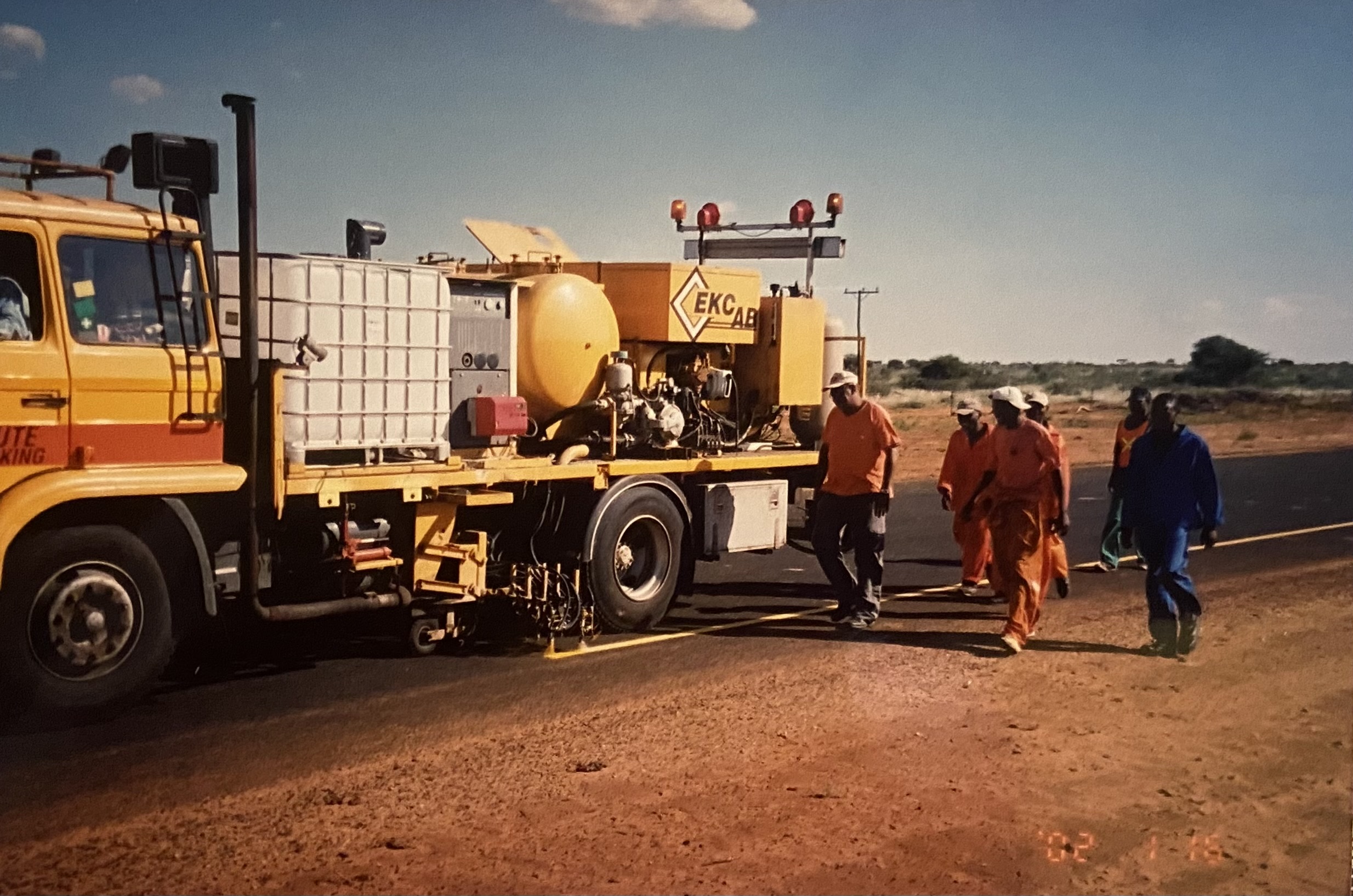 Interoute team working on road marking