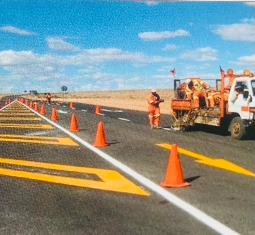 Road marking machine in action